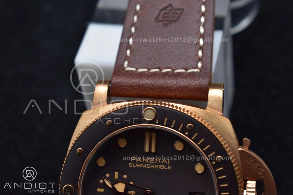PAM968 V Bronzo VSF 1:1 Best Edition Brown Ceramic Bezel and Dial on Brown Calfskin Strap P.9010 Clone