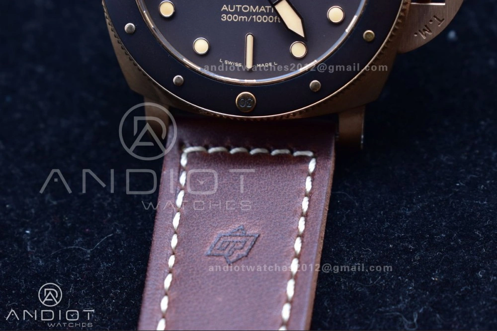 PAM968 V Bronzo VSF 1:1 Best Edition Brown Ceramic Bezel and Dial on Brown Calfskin Strap P.9010 Clone