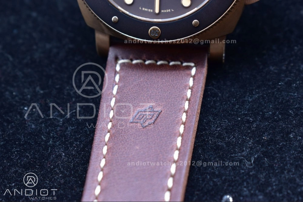 PAM968 V Bronzo VSF 1:1 Best Edition Brown Ceramic Bezel and Dial on Brown Calfskin Strap P.9010 Clone