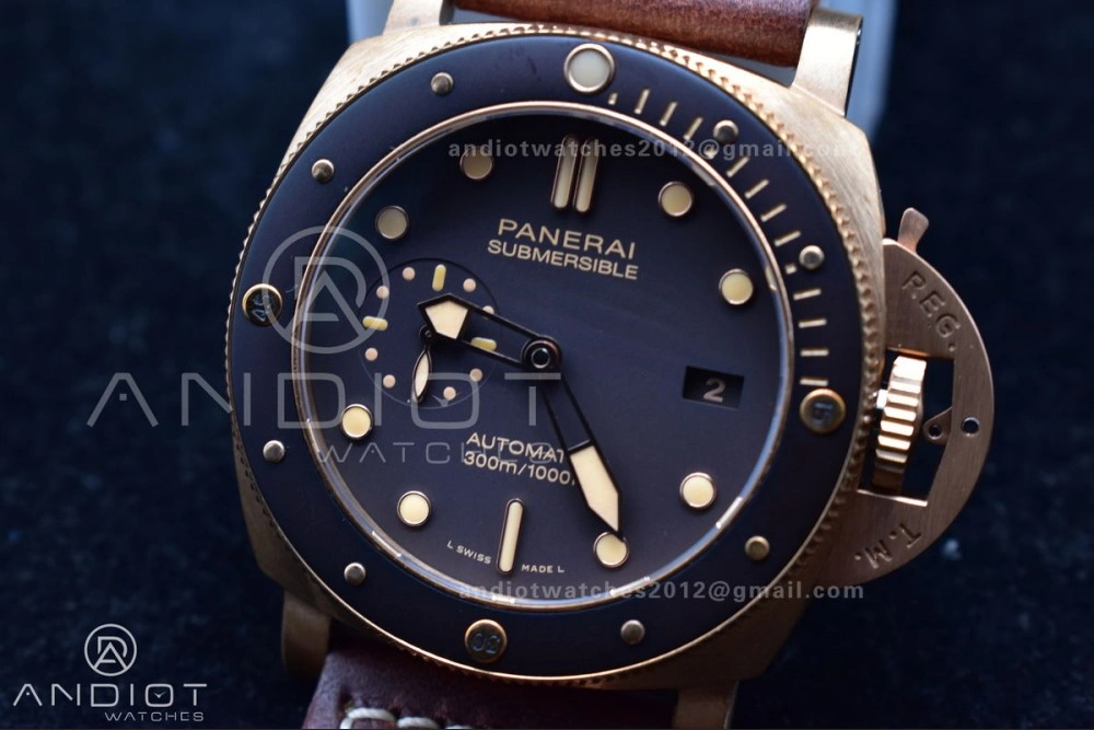 PAM968 V Bronzo VSF 1:1 Best Edition Brown Ceramic Bezel and Dial on Brown Calfskin Strap P.9010 Clone