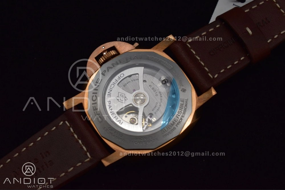 PAM968 V Bronzo VSF 1:1 Best Edition Brown Ceramic Bezel and Dial on Brown Calfskin Strap P.9010 Clone