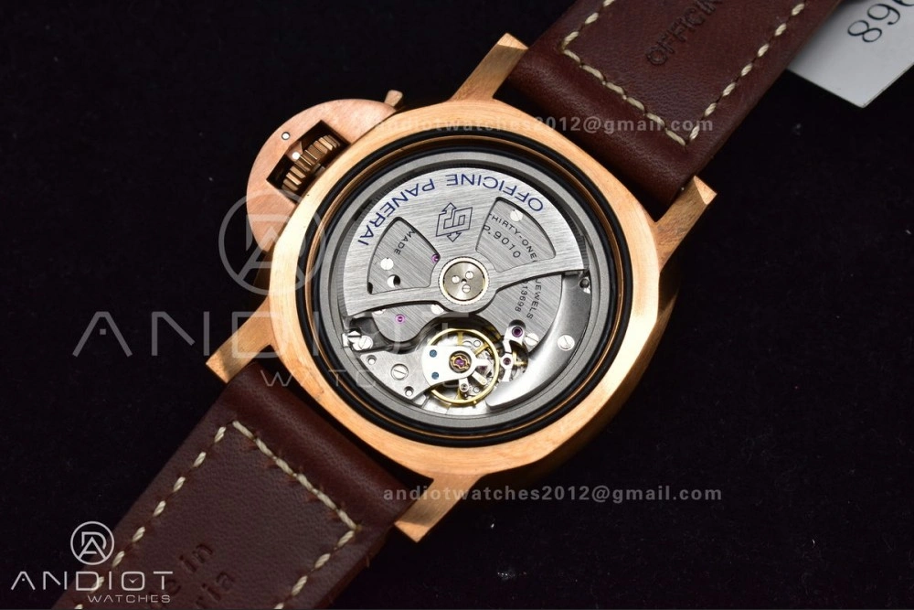 PAM968 V Bronzo VSF 1:1 Best Edition Brown Ceramic Bezel and Dial on Brown Calfskin Strap P.9010 Clone