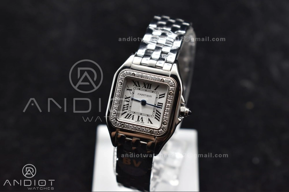 Panthère 22mm BVF 1:1 Best Edition SS White Dial Diamonds Bezel on SS Bracelet Ronda Quartz