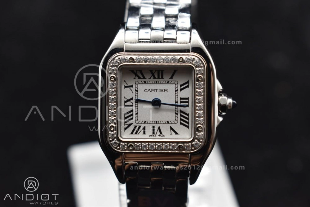 Panthère 22mm BVF 1:1 Best Edition SS White Dial Diamonds Bezel on SS Bracelet Ronda Quartz