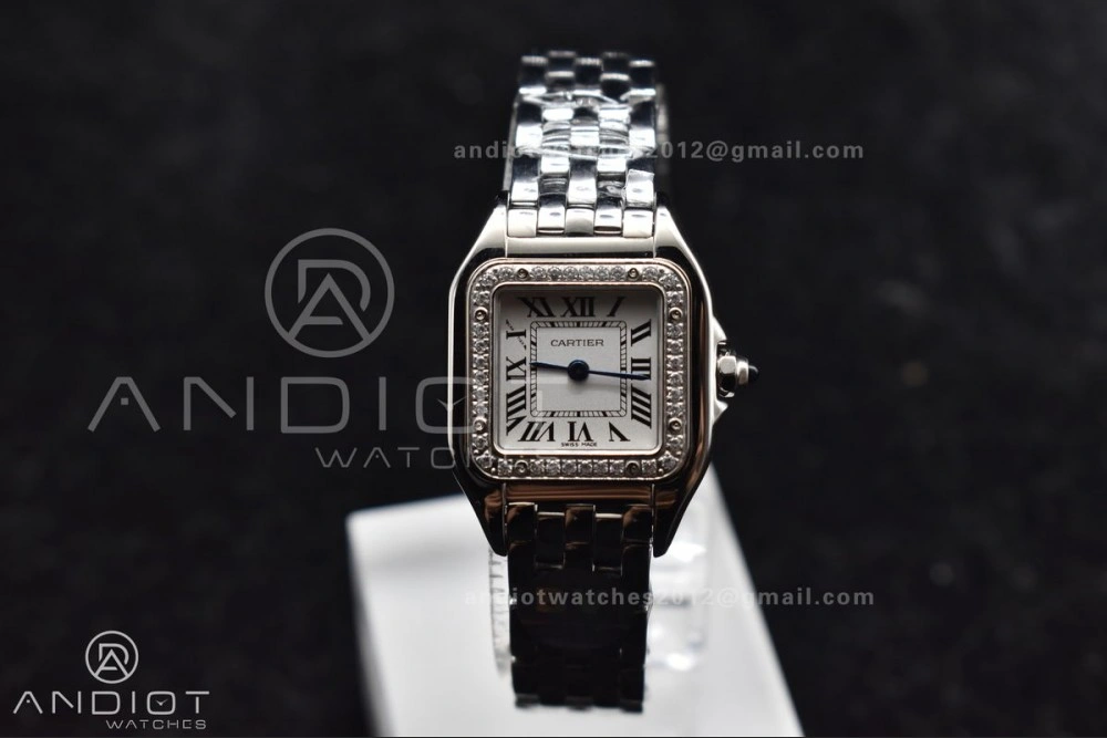 Panthère 22mm BVF 1:1 Best Edition SS White Dial Diamonds Bezel on SS Bracelet Ronda Quartz