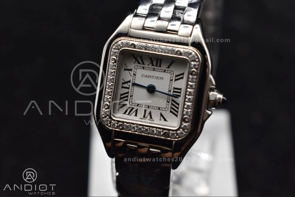 Panthère 22mm BVF 1:1 Best Edition SS White Dial Diamonds Bezel on SS Bracelet Ronda Quartz