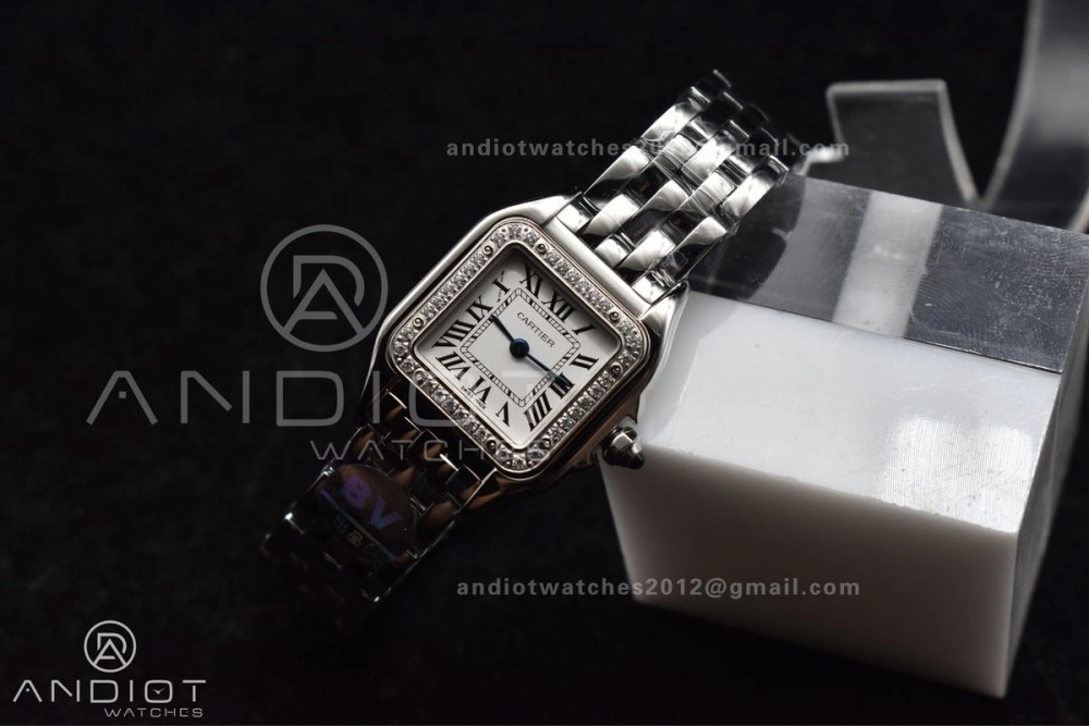 Panthère 22mm BVF 1:1 Best Edition SS White Dial Diamonds Bezel on SS Bracelet Ronda Quartz