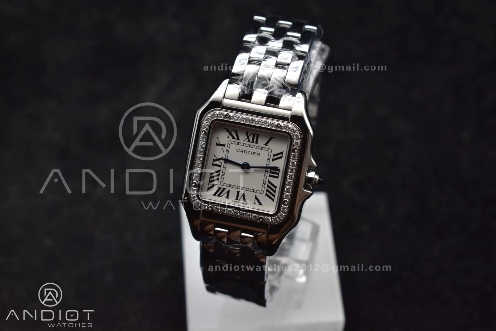 Panthère 27mm BVF 1:1 Best Edition SS White Dial Diamonds Bezel on SS Bracelet Ronda Quartz