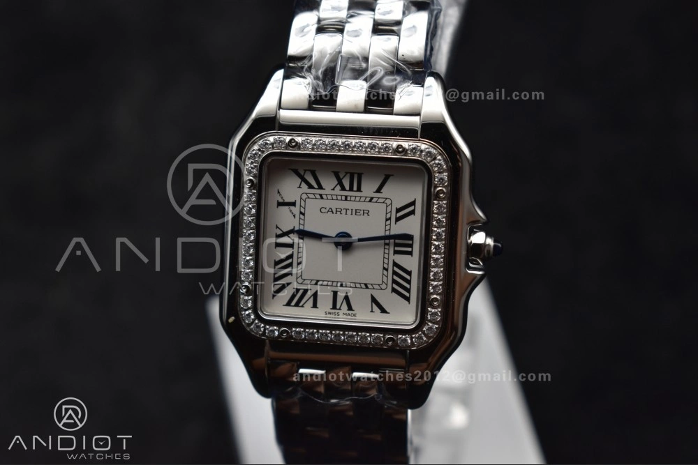 Panthère 27mm BVF 1:1 Best Edition SS White Dial Diamonds Bezel on SS Bracelet Ronda Quartz