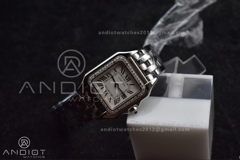 Panthère 27mm BVF 1:1 Best Edition SS White Dial Diamonds Bezel on SS Bracelet Ronda Quartz