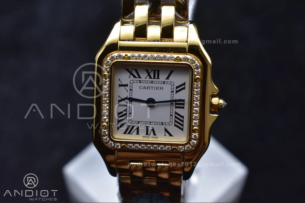 Panthère 27mm BVF 1:1 Best Edition YG White Dial Diamonds Bezel on YG Bracelet Ronda Quartz