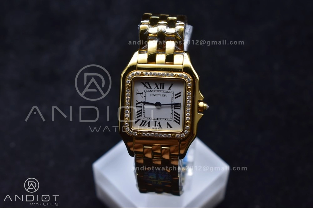 Panthère 27mm BVF 1:1 Best Edition YG White Dial Diamonds Bezel on YG Bracelet Ronda Quartz