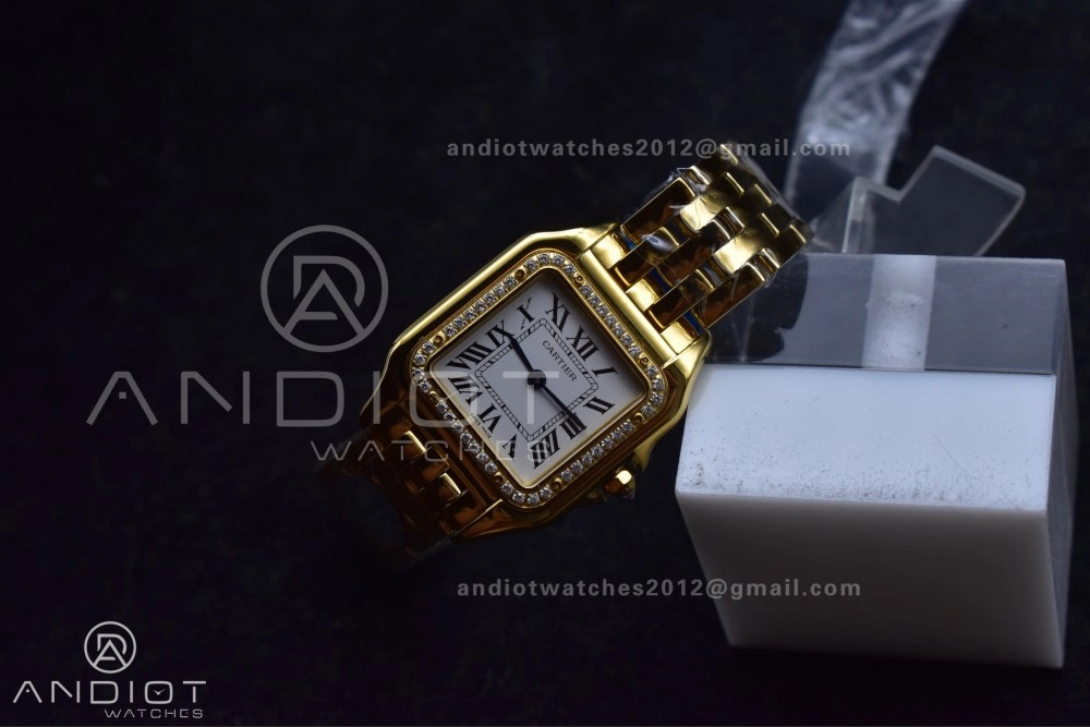 Panthère 27mm BVF 1:1 Best Edition YG White Dial Diamonds Bezel on YG Bracelet Ronda Quartz