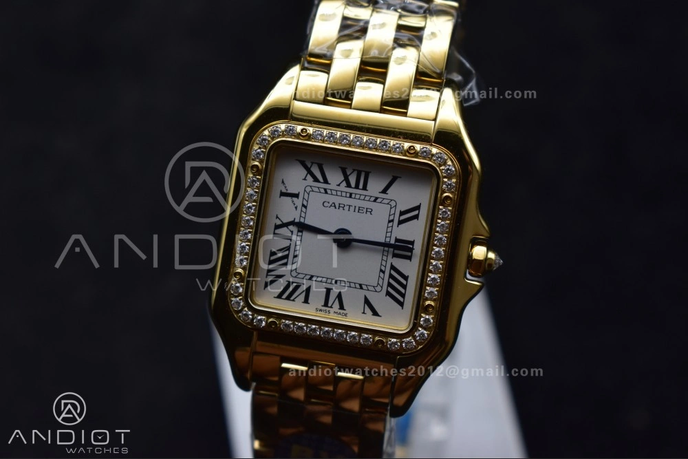 Panthère 27mm BVF 1:1 Best Edition YG White Dial Diamonds Bezel on YG Bracelet Ronda Quartz