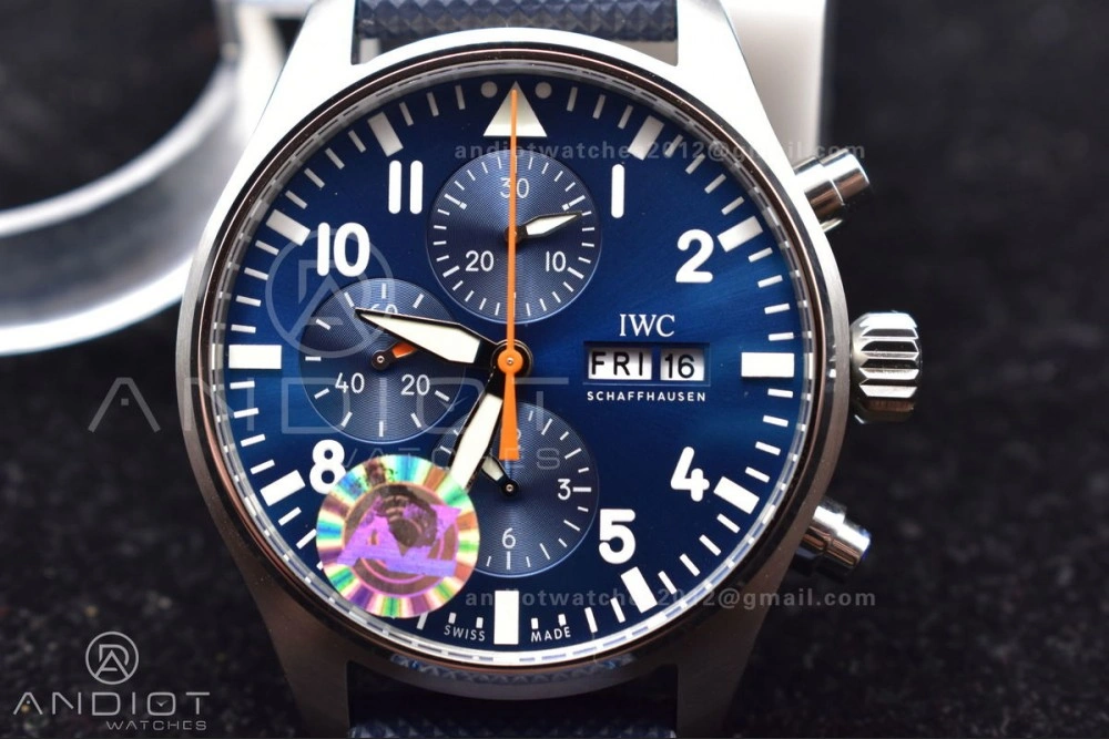 Pilot Chrono SS AZF 1:1 Best Edition Blue Dial Orange Hand on Blue Leather Strap A7750