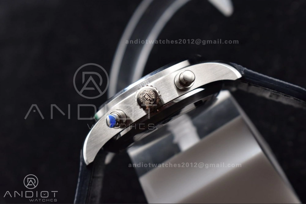 Pilot Chrono SS AZF 1:1 Best Edition Blue Dial Orange Hand on Blue Leather Strap A7750