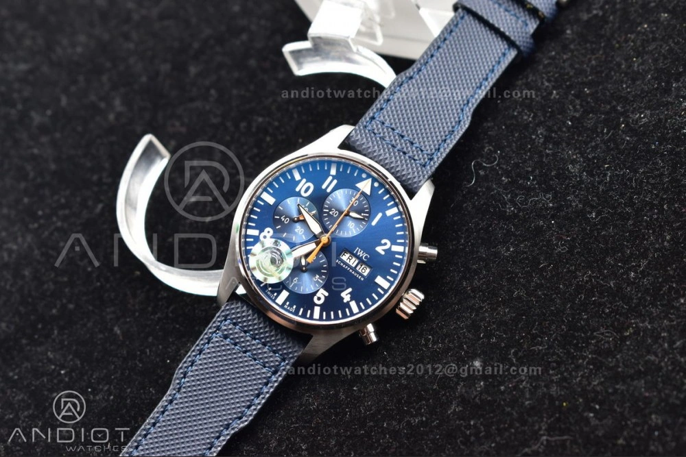 Pilot Chrono SS AZF 1:1 Best Edition Blue Dial Orange Hand on Blue Leather Strap A7750