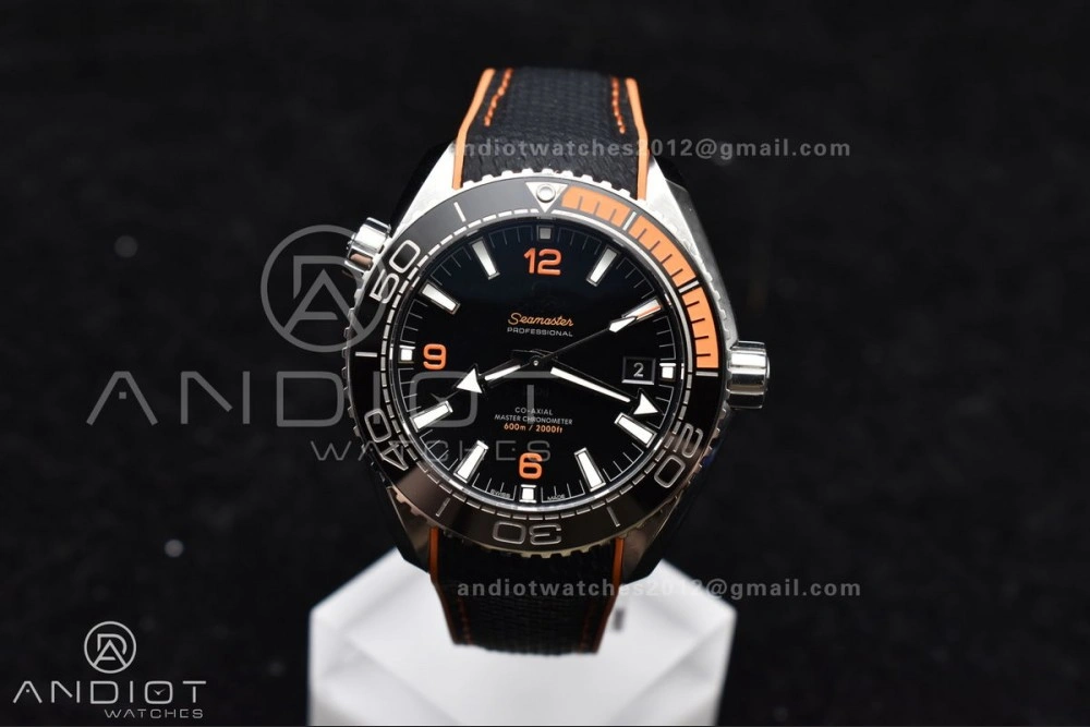 Planet Ocean 43.5mm SS VSF 1:1 Best Edition Black Orange Bezel Black Dial on Nylon Strap A8900 Super Clone V2