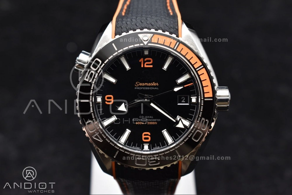Planet Ocean 43.5mm SS VSF 1:1 Best Edition Black Orange Bezel Black Dial on Nylon Strap A8900 Super Clone V2