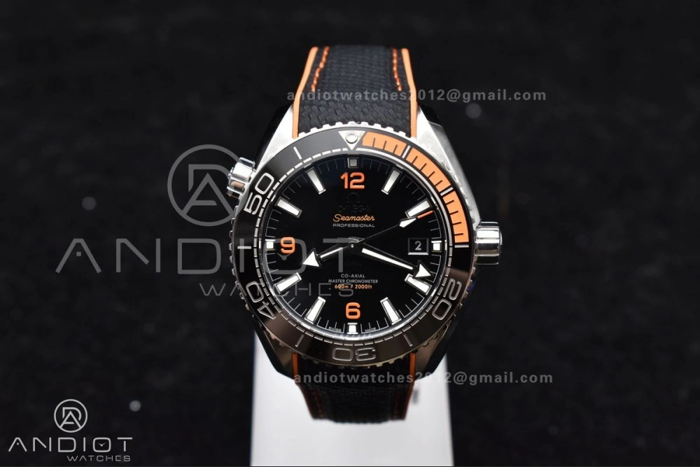 Planet Ocean 43.5mm SS VSF 1:1 Best Edition Black Orange Bezel Black Dial on Nylon Strap A8900 Super Clone V2