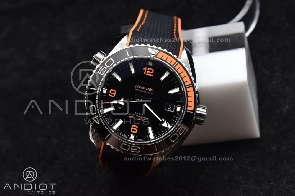 Planet Ocean 43.5mm SS VSF 1:1 Best Edition Black Orange Bezel Black Dial on Nylon Strap A8900 Super Clone V2