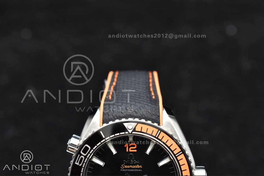 Planet Ocean 43.5mm SS VSF 1:1 Best Edition Black Orange Bezel Black Dial on Nylon Strap A8900 Super Clone V2