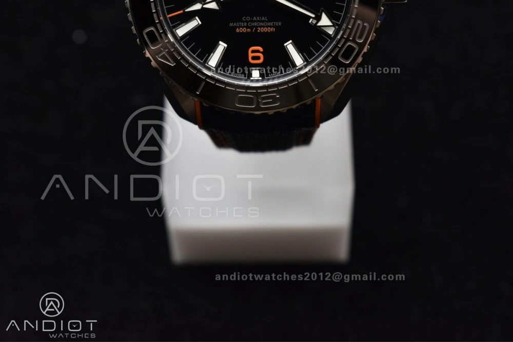 Planet Ocean 43.5mm SS VSF 1:1 Best Edition Black Orange Bezel Black Dial on Nylon Strap A8900 Super Clone V2