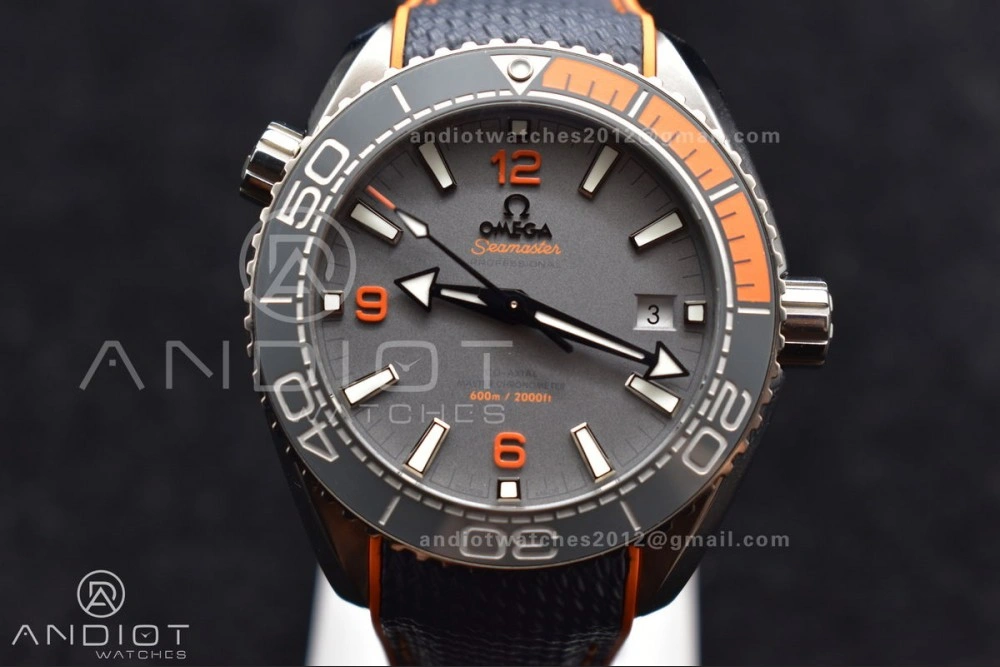Planet Ocean 43.5mm SS VSF 1:1 Best Edition Black Orange Bezel Gray Dial on Nylon Strap A8900 Super Clone V2
