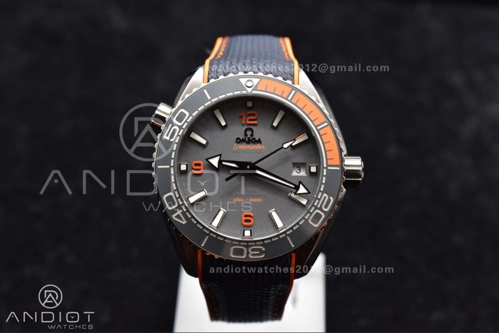 Planet Ocean 43.5mm SS VSF 1:1 Best Edition Black Orange Bezel Gray Dial on Nylon Strap A8900 Super Clone V2