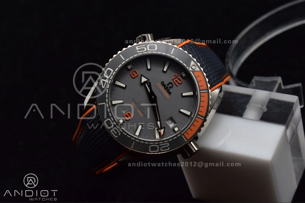 Planet Ocean 43.5mm SS VSF 1:1 Best Edition Black Orange Bezel Gray Dial on Nylon Strap A8900 Super Clone V2