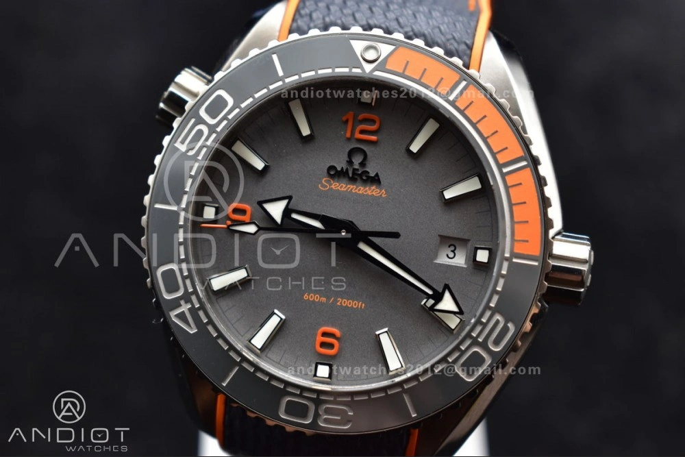 Planet Ocean 43.5mm SS VSF 1:1 Best Edition Black Orange Bezel Gray Dial on Nylon Strap A8900 Super Clone V2