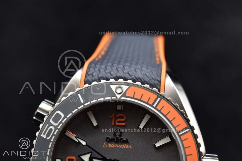 Planet Ocean 43.5mm SS VSF 1:1 Best Edition Black Orange Bezel Gray Dial on Nylon Strap A8900 Super Clone V2