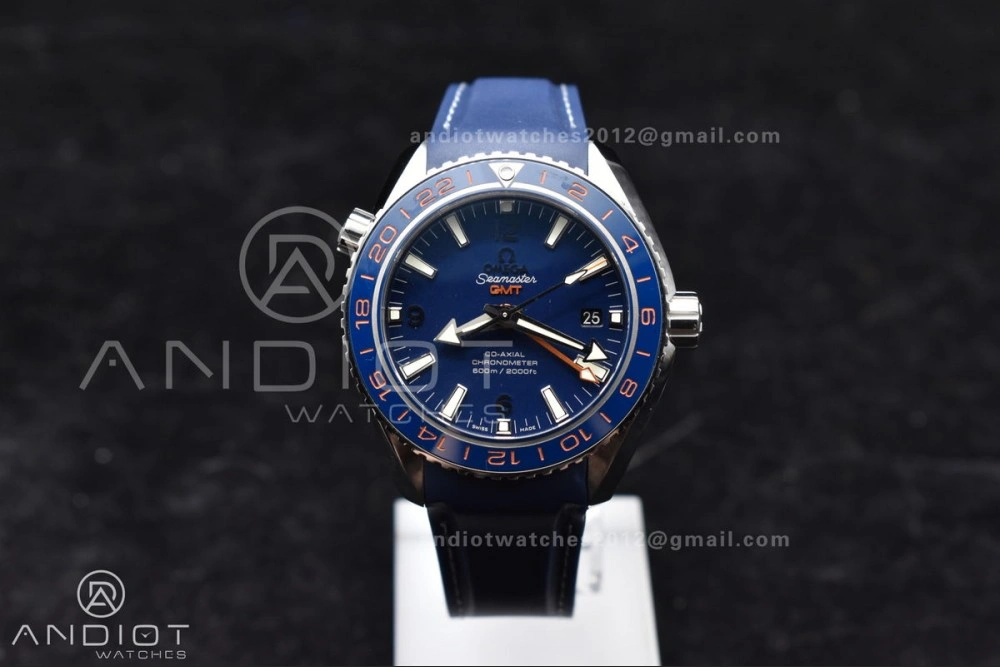 Planet Ocean 600M Co-Axial GMT 43.5mm VSF 1:1 Best Edition Blue Dial Blue Ceramic Bezel on Rubber Strap A8605 Super Clone