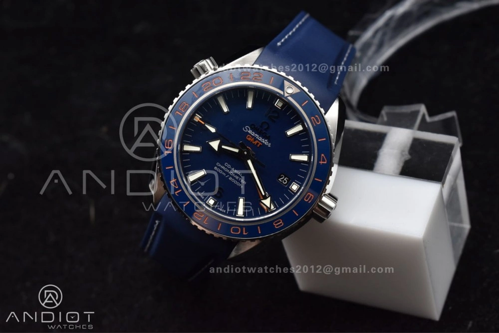 Planet Ocean 600M Co-Axial GMT 43.5mm VSF 1:1 Best Edition Blue Dial Blue Ceramic Bezel on Rubber Strap A8605 Super Clone