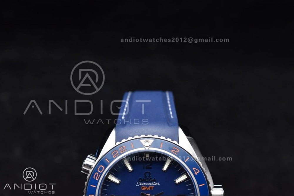 Planet Ocean 600M Co-Axial GMT 43.5mm VSF 1:1 Best Edition Blue Dial Blue Ceramic Bezel on Rubber Strap A8605 Super Clone