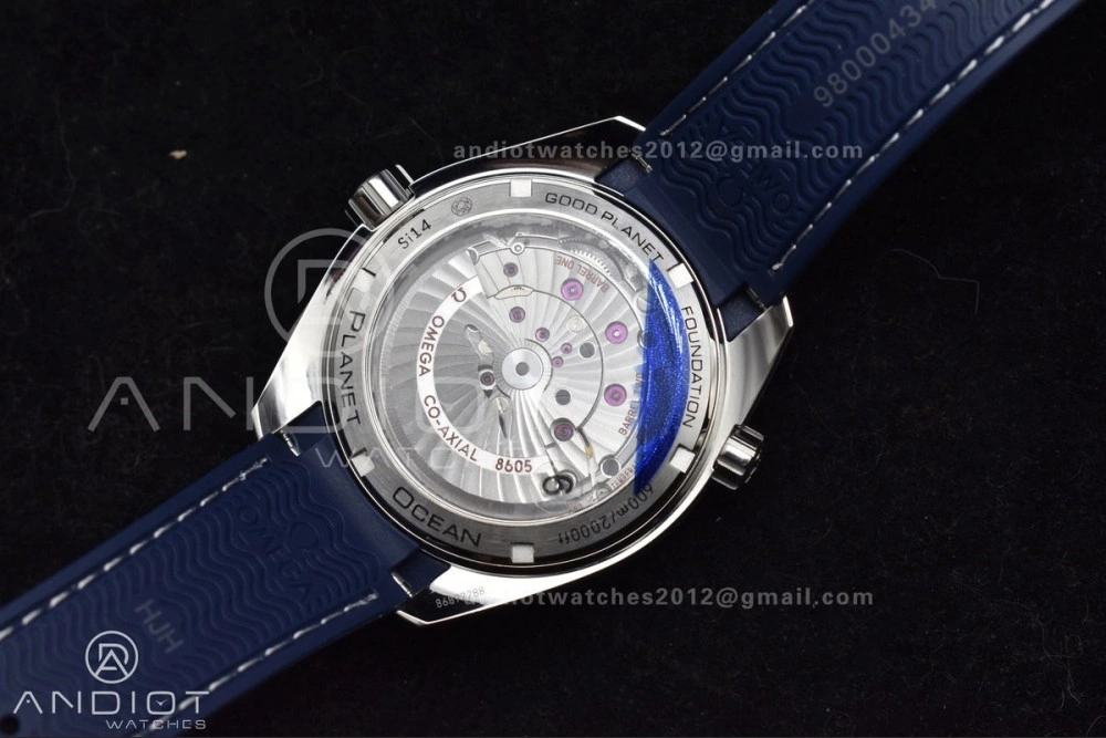 Planet Ocean 600M Co-Axial GMT 43.5mm VSF 1:1 Best Edition Blue Dial Blue Ceramic Bezel on Rubber Strap A8605 Super Clone