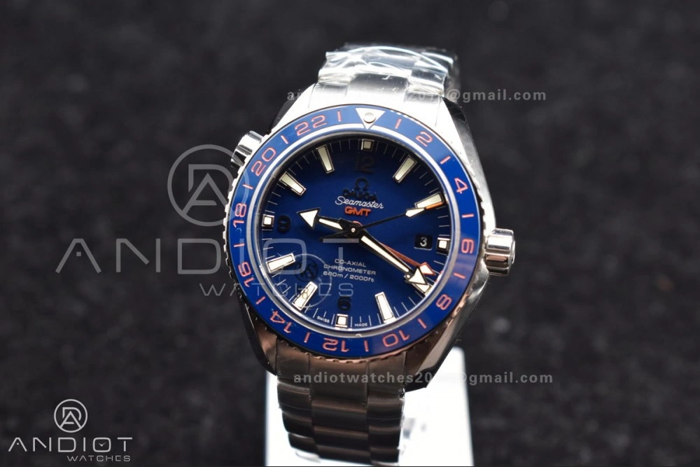 Planet Ocean 600M Co-Axial GMT 43.5mm VSF 1:1 Best Edition Blue Dial Blue Ceramic Bezel on SS Bracelet A8605 Super Clone
