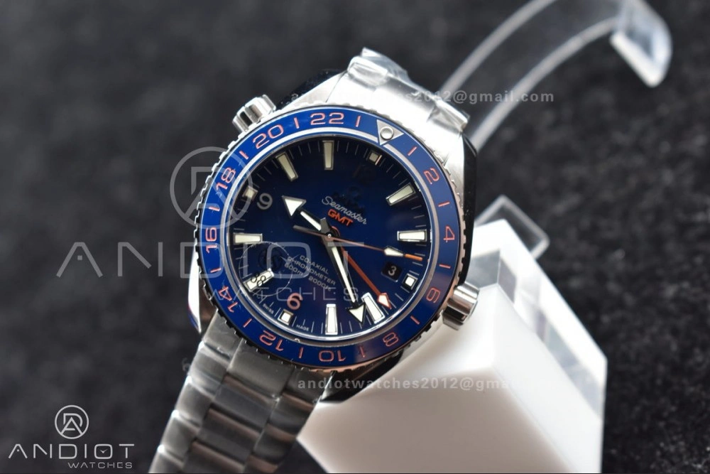 Planet Ocean 600M Co-Axial GMT 43.5mm VSF 1:1 Best Edition Blue Dial Blue Ceramic Bezel on SS Bracelet A8605 Super Clone