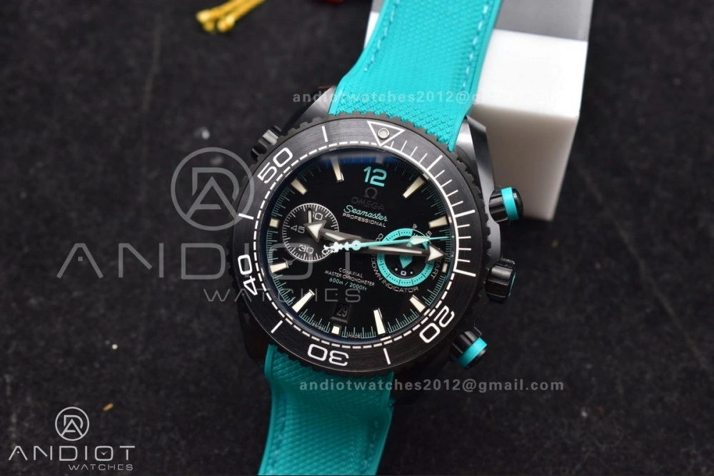 Planet Ocean Master Chrono Deep Black Ceramic M+SF 1:1 Best Edition Black Dial on Blue Rubber Strap A9900