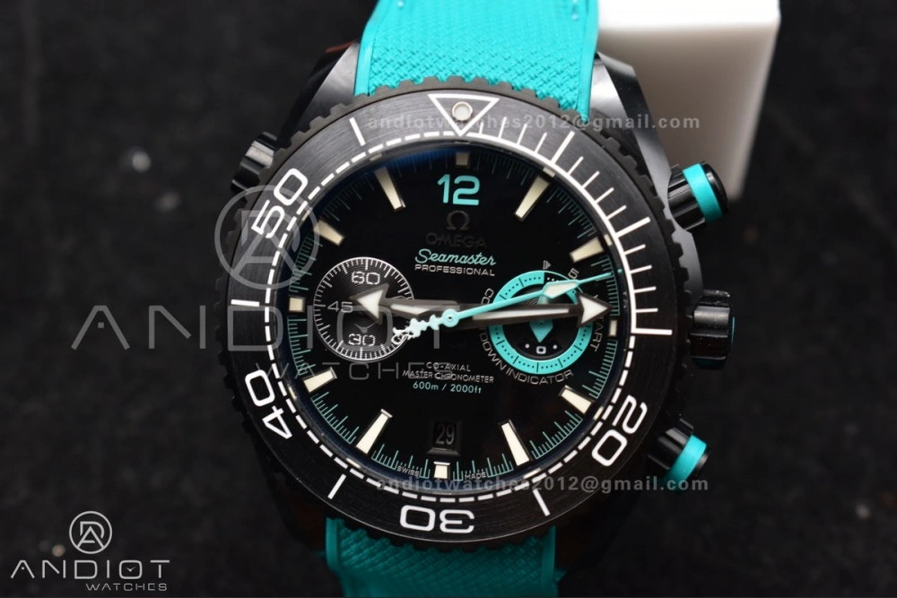 Planet Ocean Master Chrono Deep Black Ceramic M+SF 1:1 Best Edition Black Dial on Blue Rubber Strap A9900