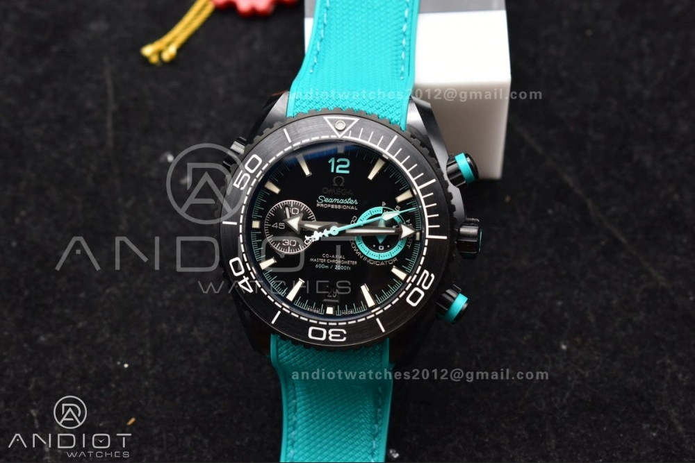 Planet Ocean Master Chrono Deep Black Ceramic M+SF 1:1 Best Edition Black Dial on Blue Rubber Strap A9900