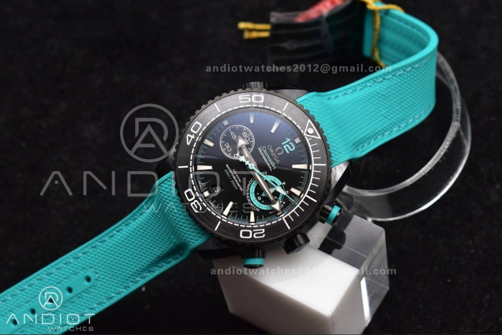 Planet Ocean Master Chrono Deep Black Ceramic M+SF 1:1 Best Edition Black Dial on Blue Rubber Strap A9900