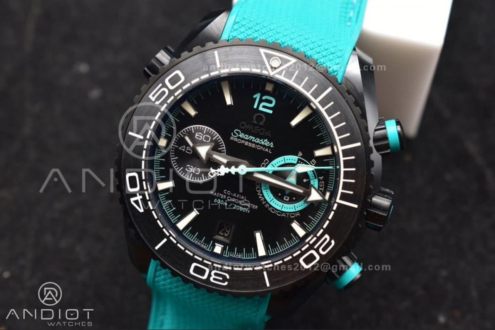 Planet Ocean Master Chrono Deep Black Ceramic M+SF 1:1 Best Edition Black Dial on Blue Rubber Strap A9900