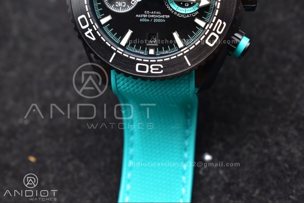 Planet Ocean Master Chrono Deep Black Ceramic M+SF 1:1 Best Edition Black Dial on Blue Rubber Strap A9900