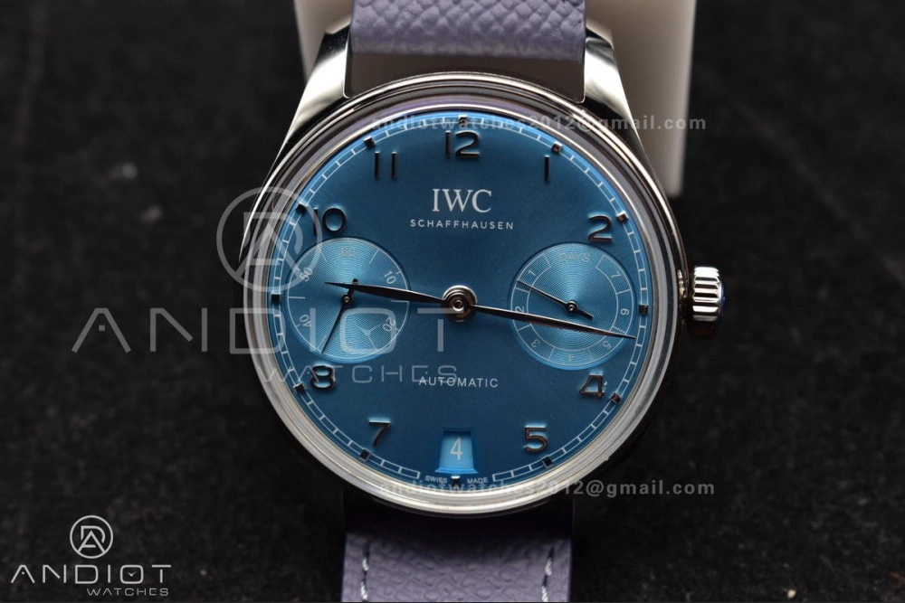 Portugieser Automatic 42mm SS APSF 1:1 Best Edition Ice Blue Dial on Purple Leather Strap A52011
