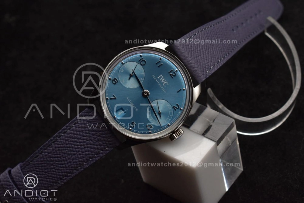 Portugieser Automatic 42mm SS APSF 1:1 Best Edition Ice Blue Dial on Purple Leather Strap A52011