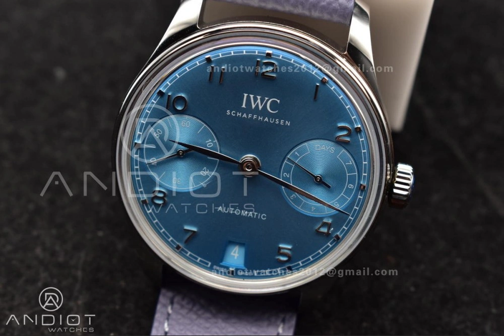 Portugieser Automatic 42mm SS APSF 1:1 Best Edition Ice Blue Dial on Purple Leather Strap A52011