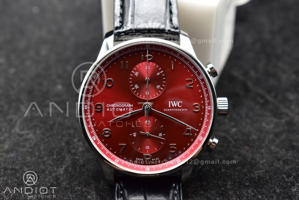 Portuguese Chrono IW3716 ZF 1:1 Best Edition Red Dial on Black Leather Strap A7750