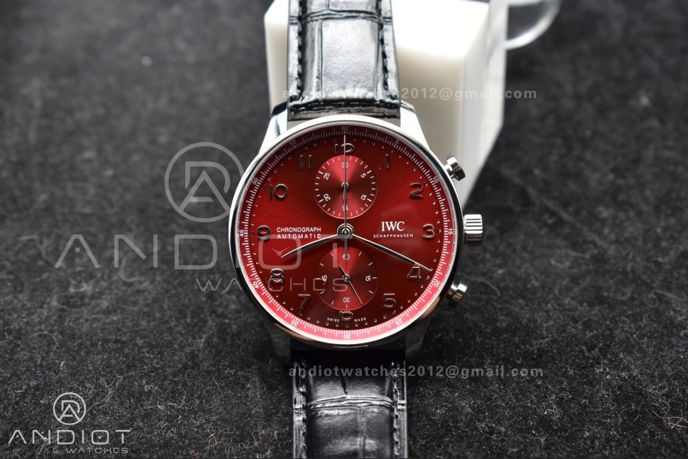 Portuguese Chrono IW3716 ZF 1:1 Best Edition Red Dial on Black Leather Strap A7750