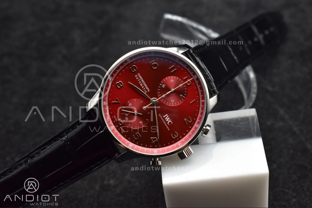 Portuguese Chrono IW3716 ZF 1:1 Best Edition Red Dial on Black Leather Strap A7750